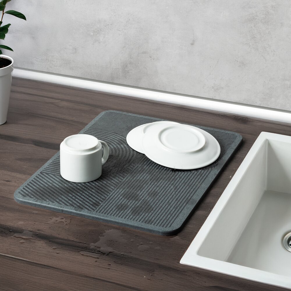 Abtropfmatte Mod. Damon, grau, Diatomit, 40x30 cm, inkl. Silikonfüße  schnelltrocknend und geruchsfrei