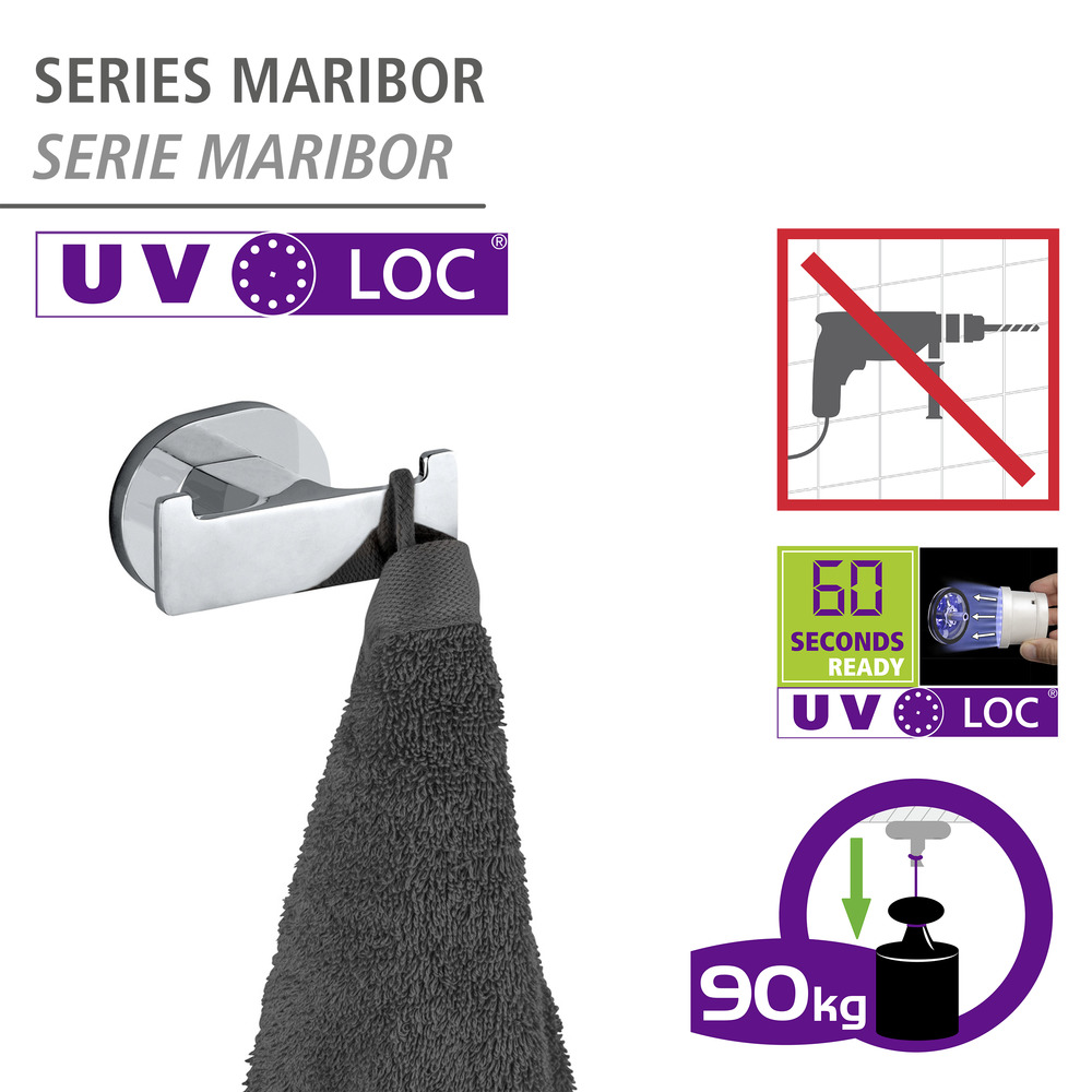 UV-Loc® Wandhaken Duo Mod. Maribor  Befestigen ohne Bohren mit innovativem Klebesystem