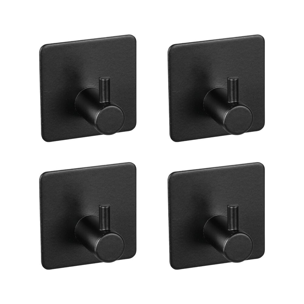 Wandhaken Mod. Ureo Schwarz, 4er Set Handtuch-Haken, Kleider-Haken