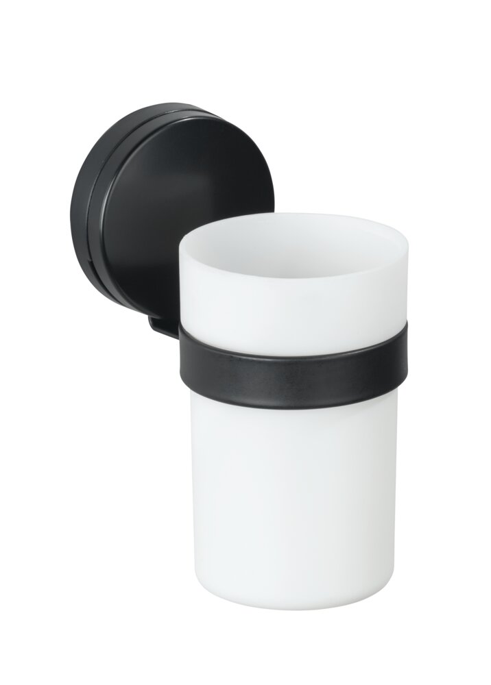 Static-Loc® Plus Zahnputzbecher Pavia Schwarz  Zahnbürstenhalter für Zahnbürste und Zahnpasta, Befestigen ohne bohren