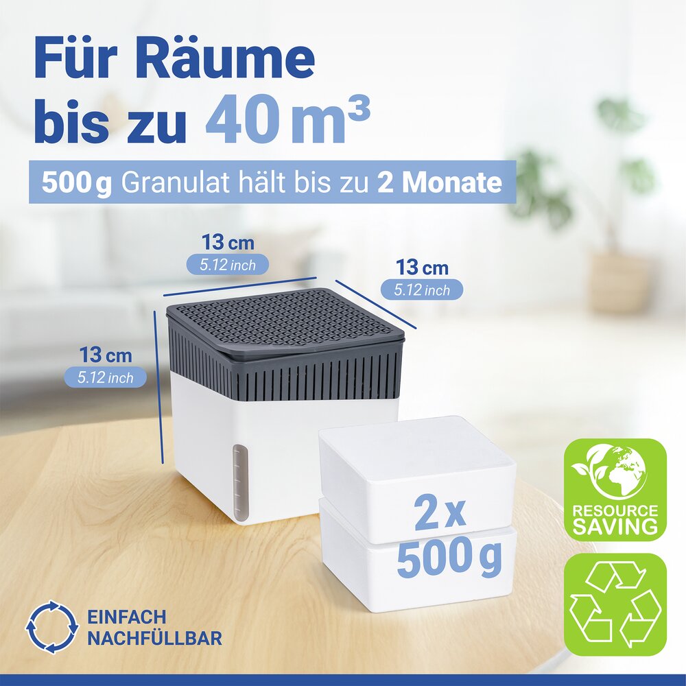 Raumentfeuchter Mod. Cube Weiß 500 g mit Nachfüller  beugt Schimmel und Gerüchen vor