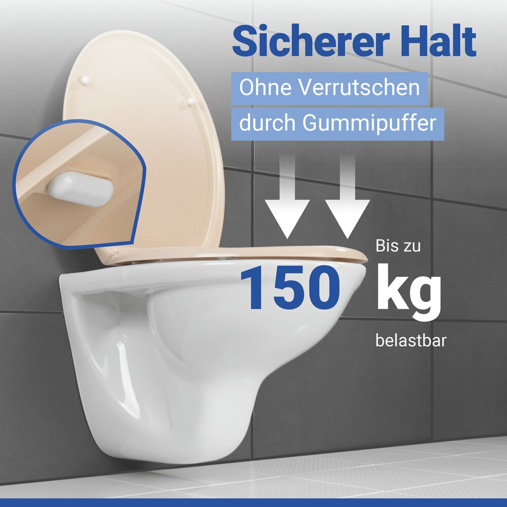 Abattant WC Premium Ottana beige Easy-Close  abaissement automatique, fixation Fix-Clip hygiénique en acier inox, antibactérien