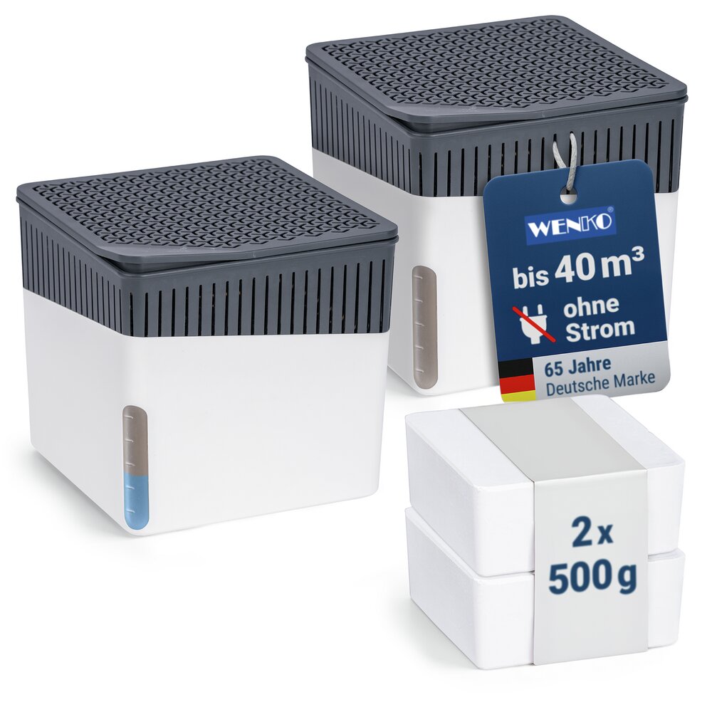 Raumentfeuchter Mod. Cube Weiß 500 g, 2er Set  beugt Schimmel und Gerüchen vor