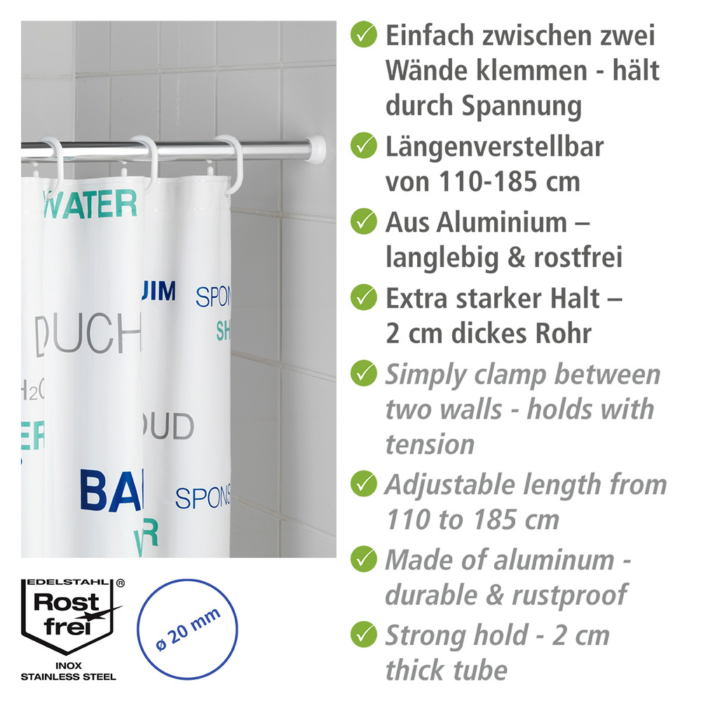 Teleskop-Duschstange Chrom 110 - 185 cm  aus rostfreiem Aluminium