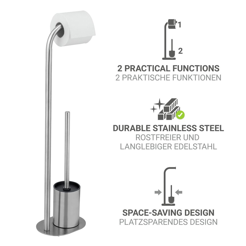 Garniture WC Mod. Levante, argent, inox, 23x63x17 cm  avec support papier toilette intégré