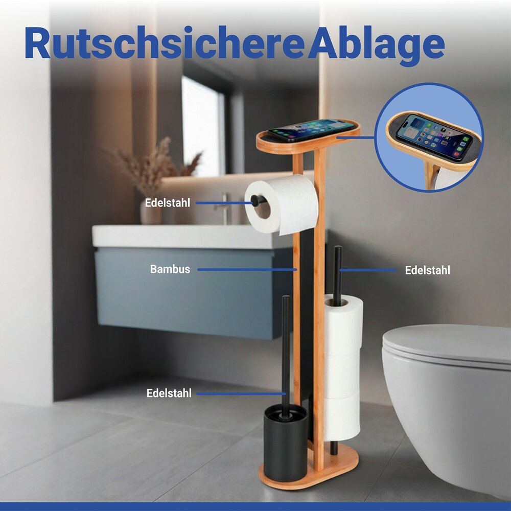 Combiné WC Mod. Orea Bambou  avec tablette et porte-rouleaux de rechange