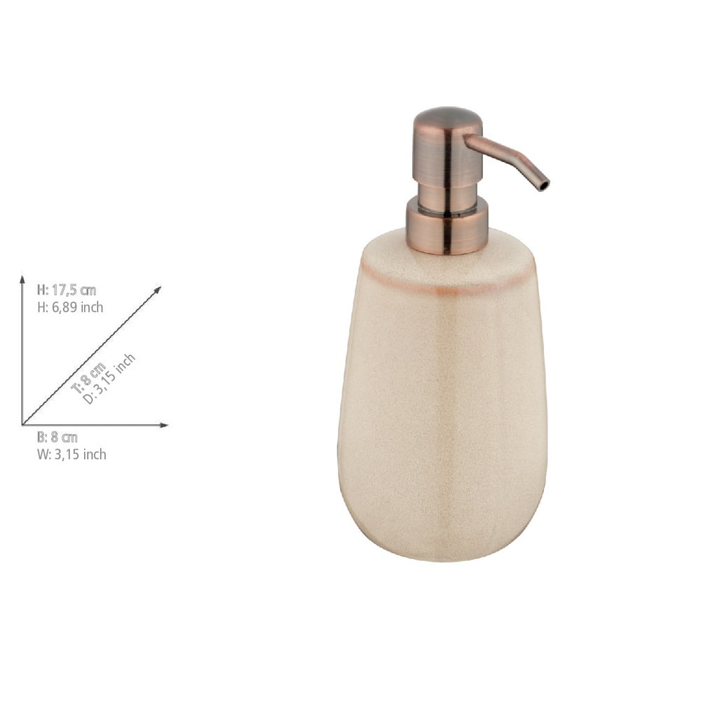 Seifenspender Mod. Sirmione, beige/kupfer, Keramik/Kunststoff, 0.43l, Ø8x17.5 cm ideal für Badezimmer, modernes Design