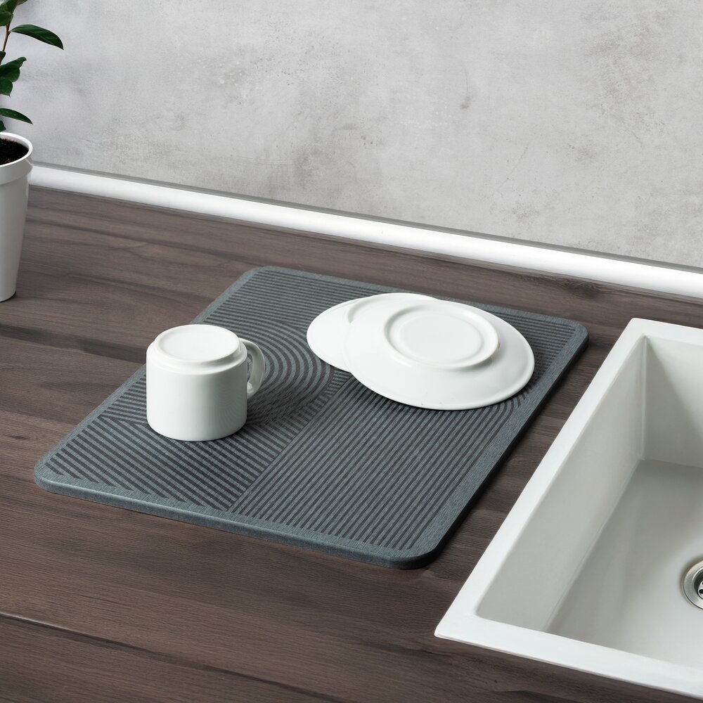 Abtropfmatte Mod. Damon, grau, Diatomit, 40x30 cm, inkl. Silikonfüße  schnelltrocknend und geruchsfrei