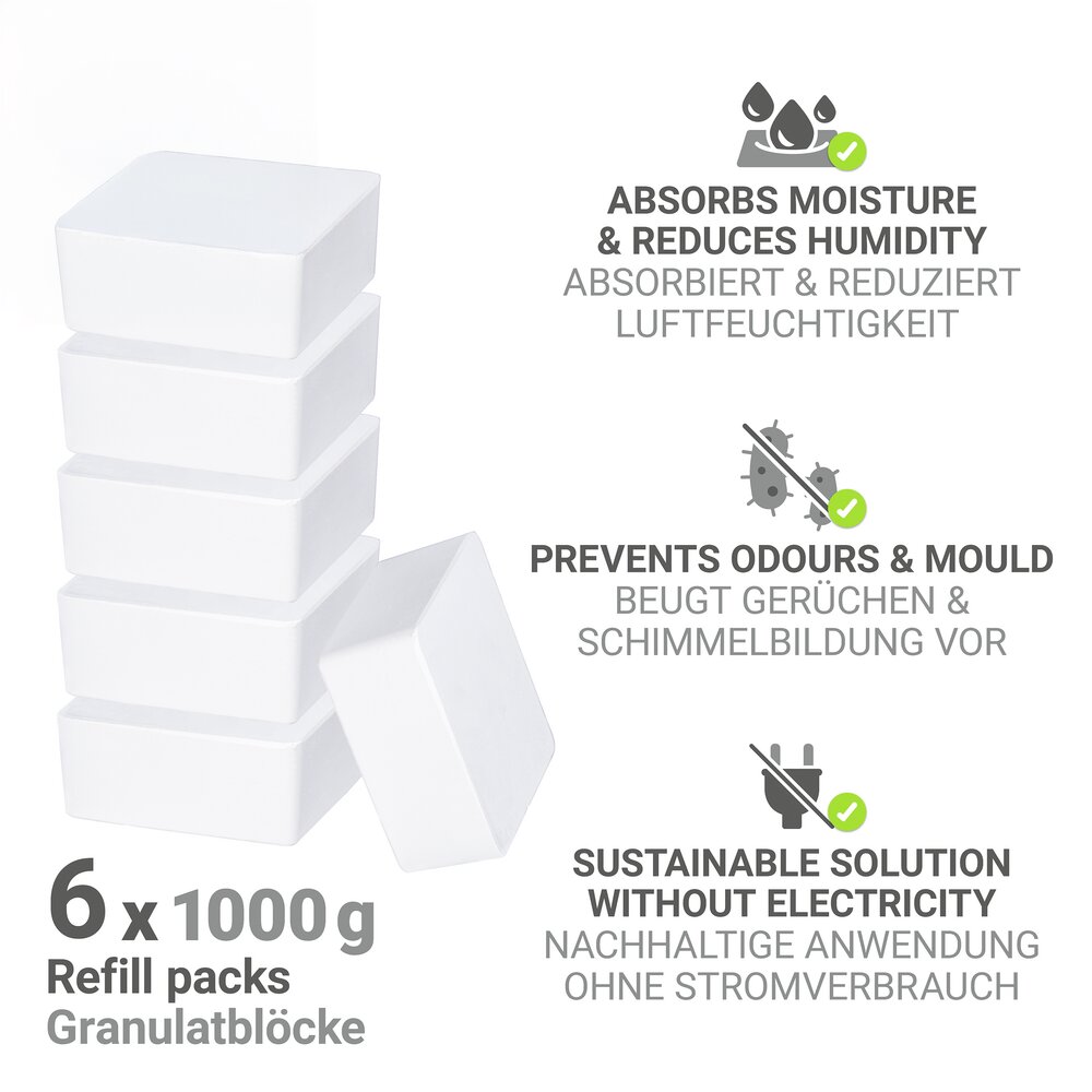 Recharge déshumidificateur Cube 1000 g, 6 pièces  Recharge de déshumidificateur