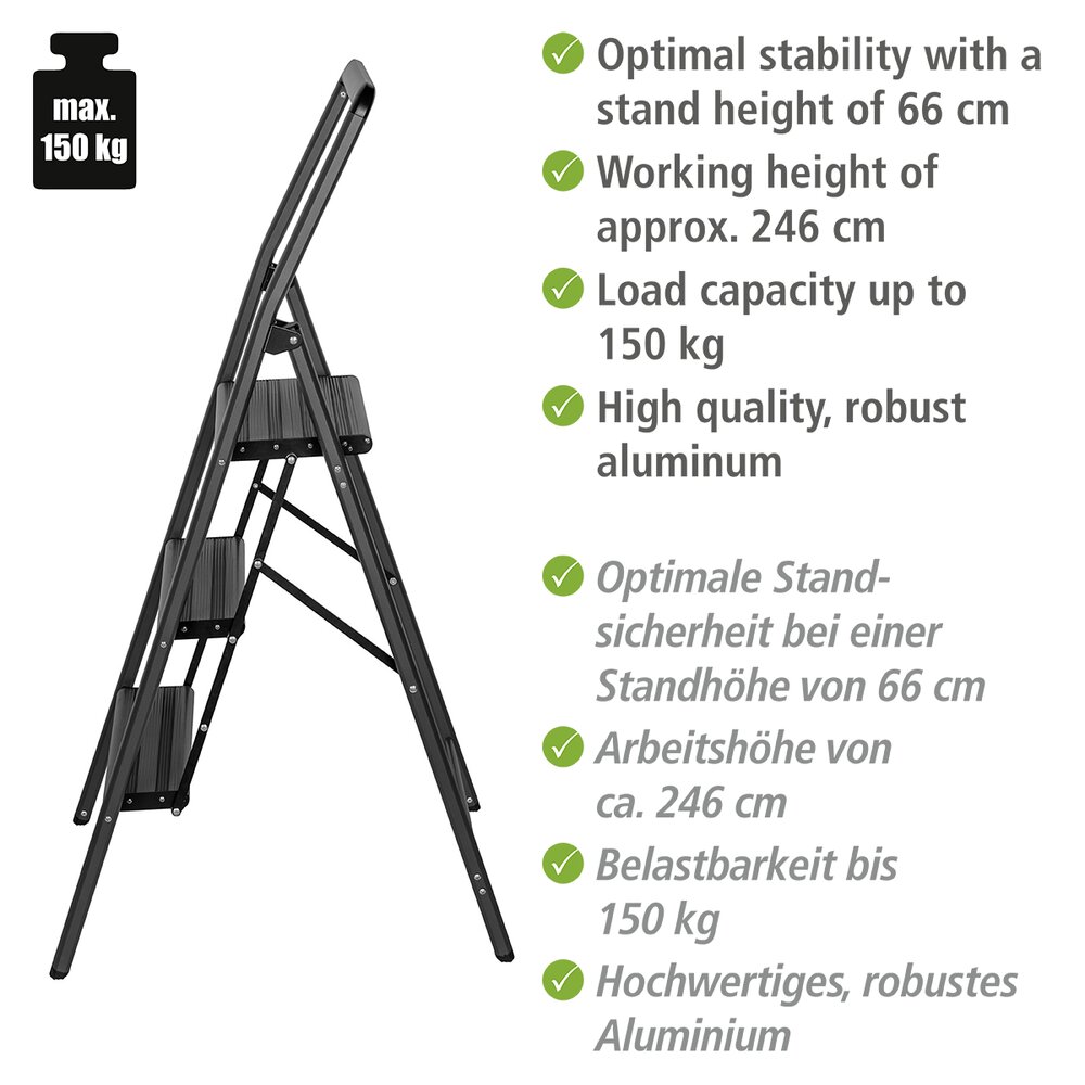 Alu-Klapptrittleiter Compact 3-stufig Schwarz