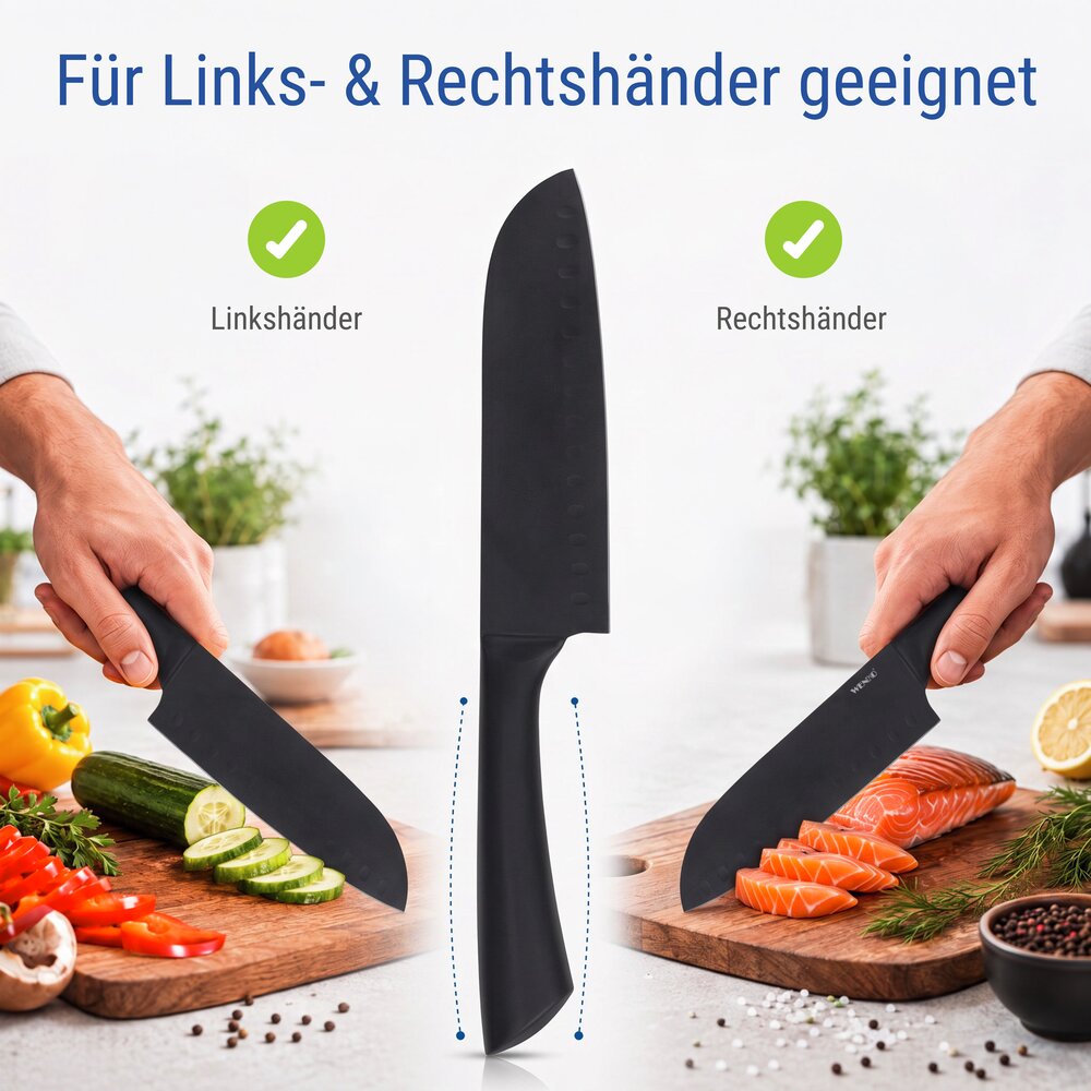 Couteau Santoku Mod. Ace, noir  couteaux de cuisine en acier inoxydable