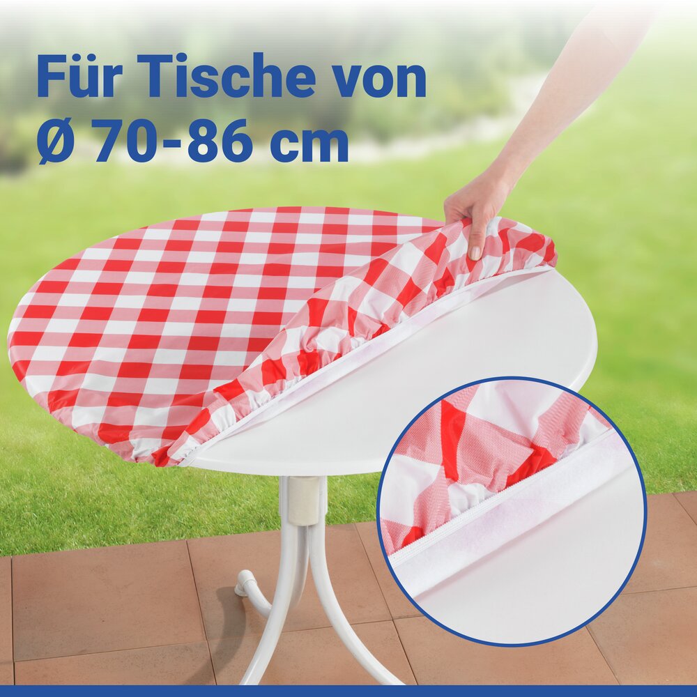 Spann-Tischdecke Mod. Karo, Rot, Ø 70 - 86 cm  für Garten und Outdoor-Bereich