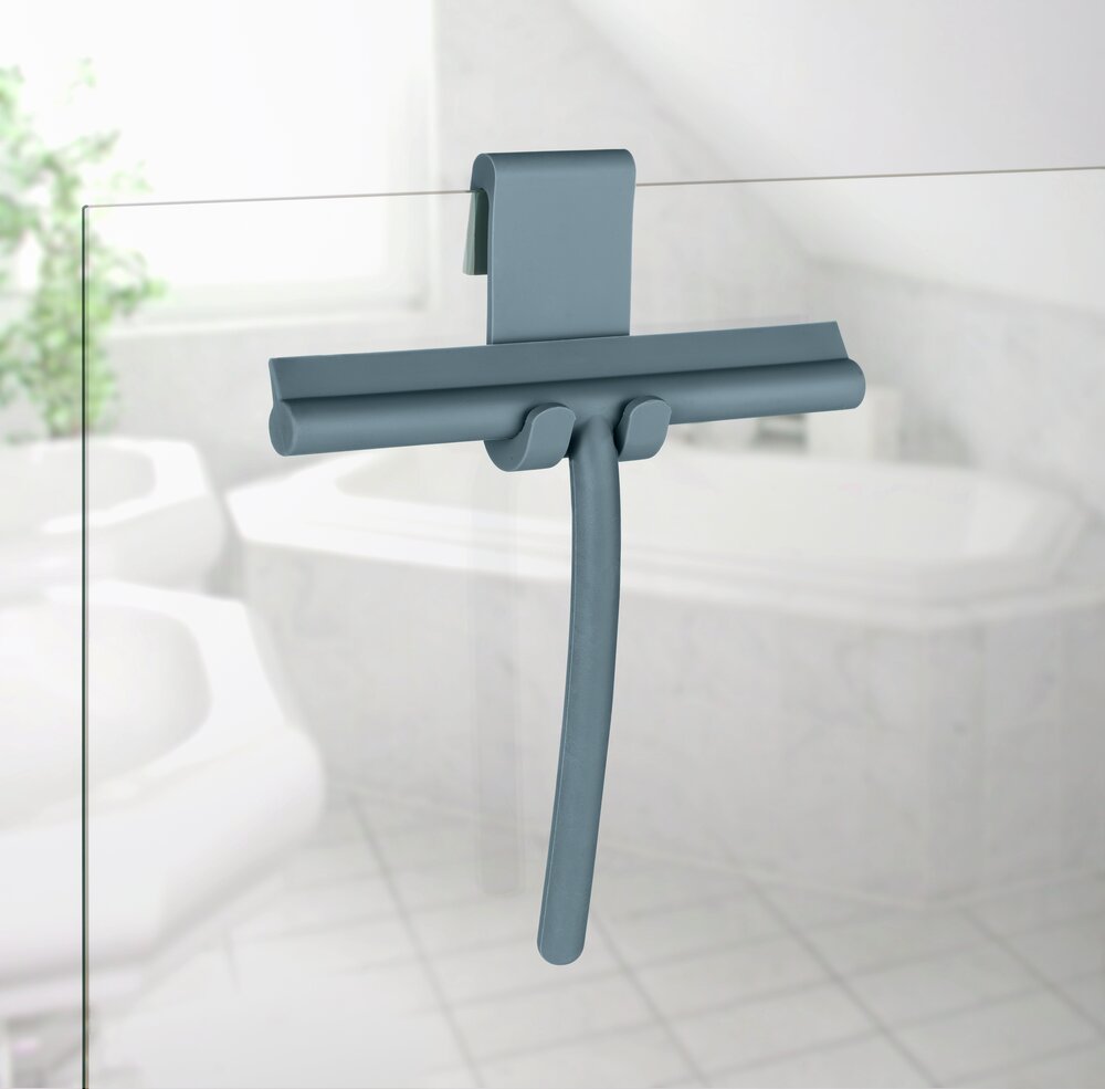 Silikon Duschabzieher Mod. MONDINE Blau  mit Halterung für Duschwände