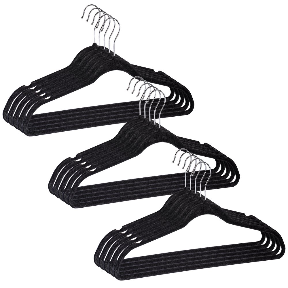 Beflockte Kleiderbügel, Schwarz, 15er Set  extra dünn, platzsparend