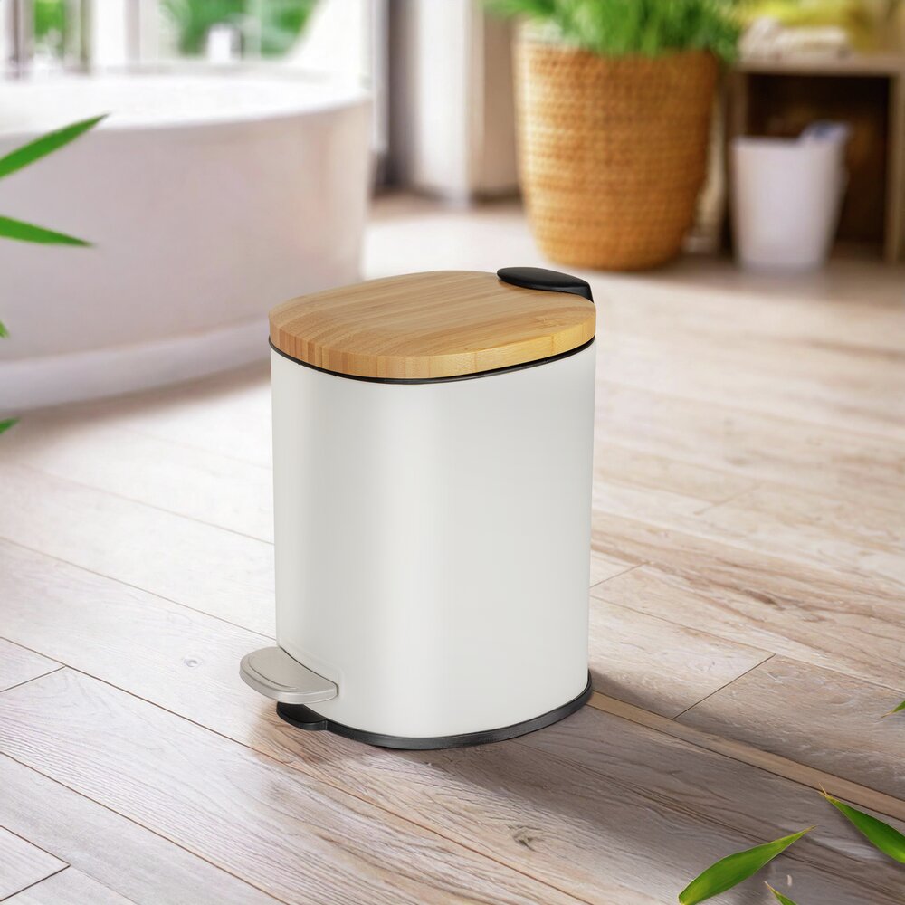 Pedaalemmer Mod. Fianema, wit, 3L, metaal/bamboe, Easy-Close