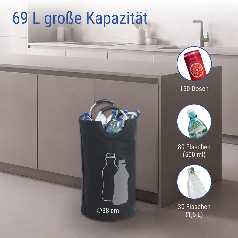 Flaschensammler Mod. Jumbo 69 L, Schwarz  Pfandflaschen Sammelbehälter aus Polyester