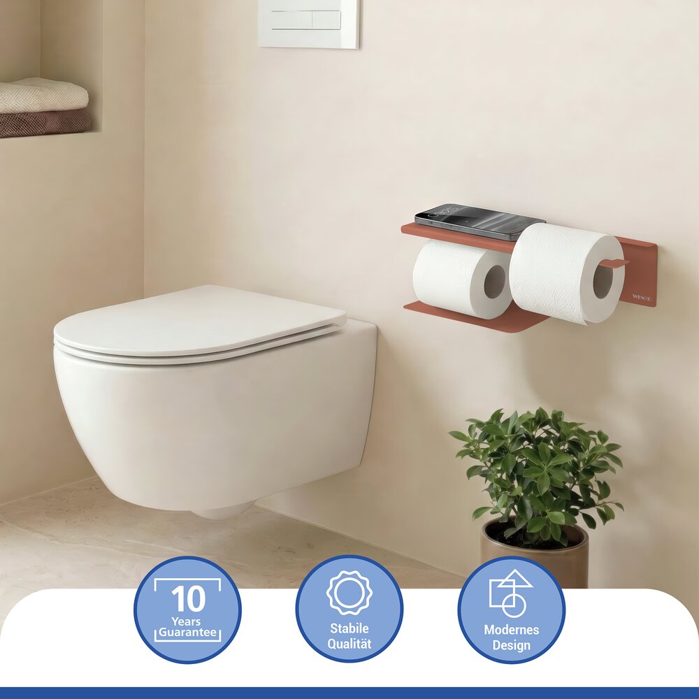 Turbo-Loc® Toilettenpapierhalter mit Ablage Mod. Lizan Braun  Befestigen ohne Bohren