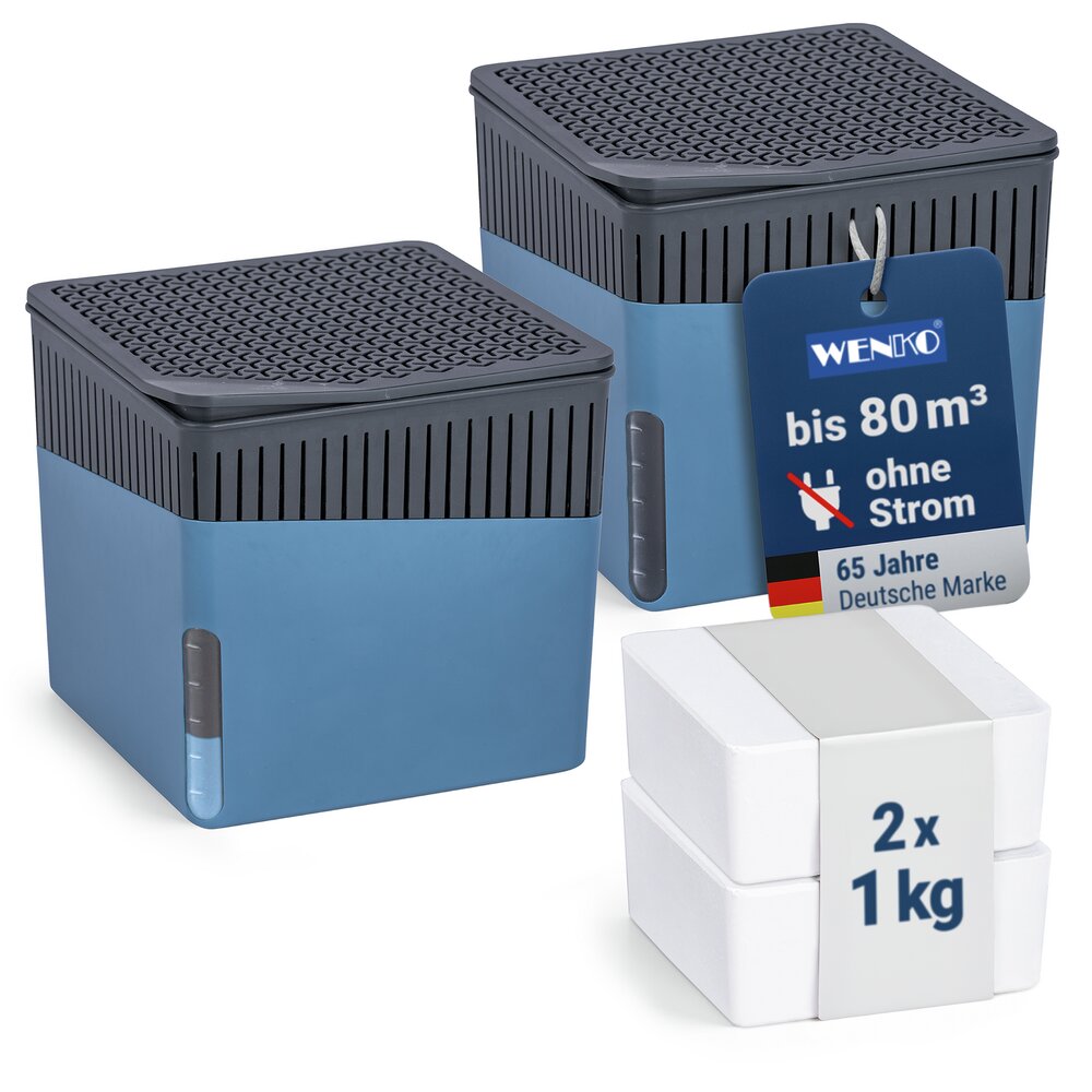 Raumentfeuchter Mod. Cube Blau 1000 g, 2er Set  beugt Schimmel und Gerüchen vor