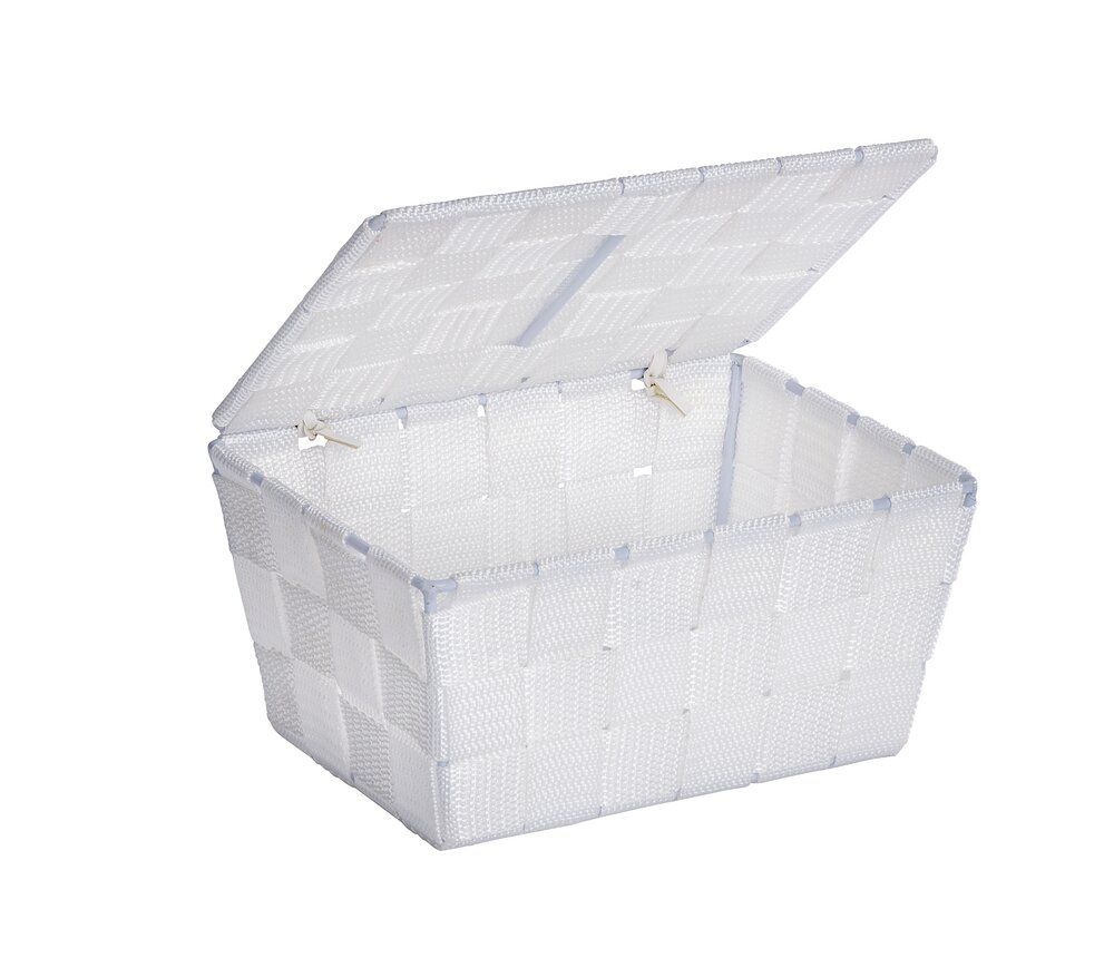 Aufbewahrungskorb mit Deckel Mod. Adria Weiß  Kunststoff-Geflecht