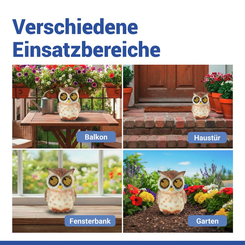 LED Gartenfigur Eule Mod. Blinky Eyes  solarbetriebene Gartendekoration mit leuchtenden Augen