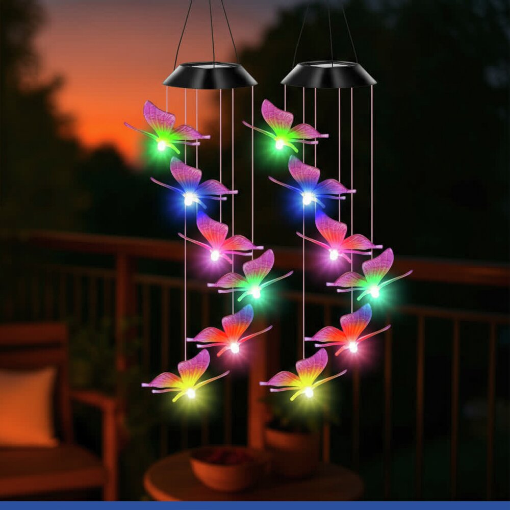 LED Windspiel Mod. Schmetterling Solar, 2er Set  dekorative Gartenbeleuchtung