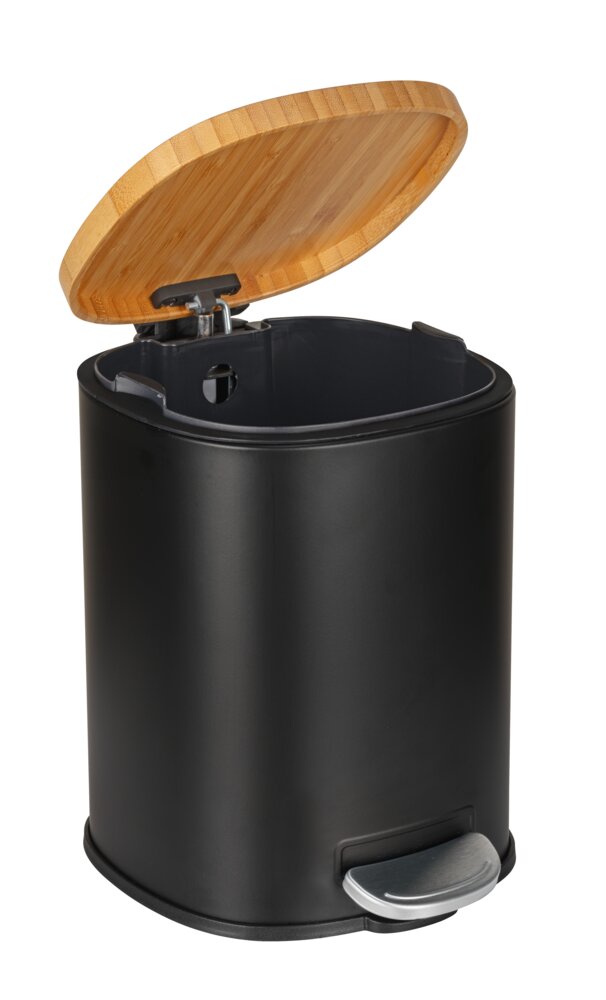 Kosmetikeimer Mod. Fianema, schwarz/natur, Metall/Bambus, 3L mit Easy-Close Absenkautomatik
