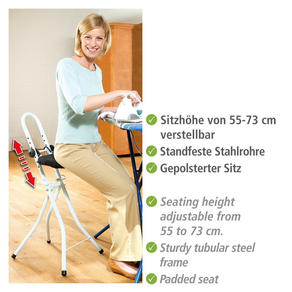 Fishtec Chaise Assise Debout Réglable 7 Niveaux - Confort Rembourré Pour Repassage, Cuisine, Travail