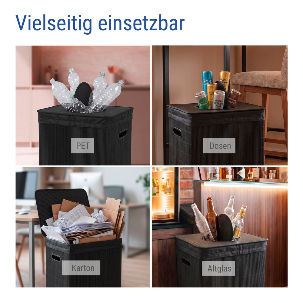Flaschensammler 105 L, Schwarz  Pfandflaschen Sammelbehälter aus Bambus