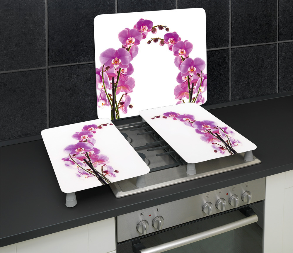 Glasabdeckplatte Universal Mod. Orchideenblüte, 2er Set  für alle Herdarten