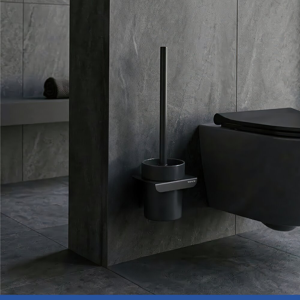 Turbo-Loc® WC-Garnitur Mod. Lizan Schwarz  mit Silikon-Bürstenkopf, Befestigen ohne Bohren
