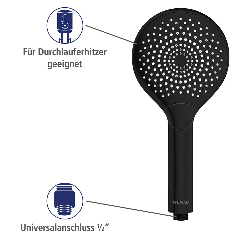 Duschkopf Watersaving Schwarz matt  Ø 12 cm