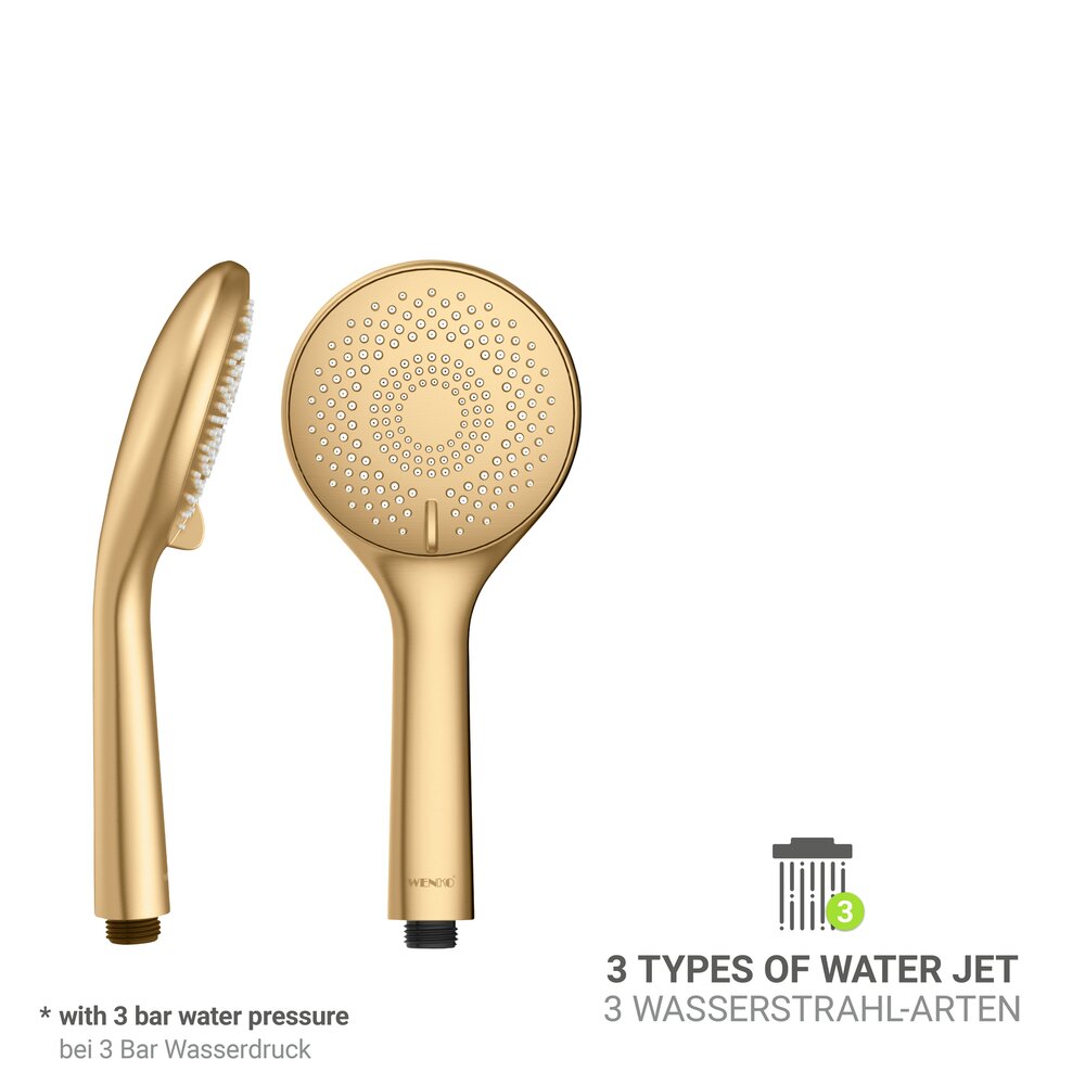 Pommeau de douche Doré mat  douchette Universal, Ø 11 cm, 3 types de jets