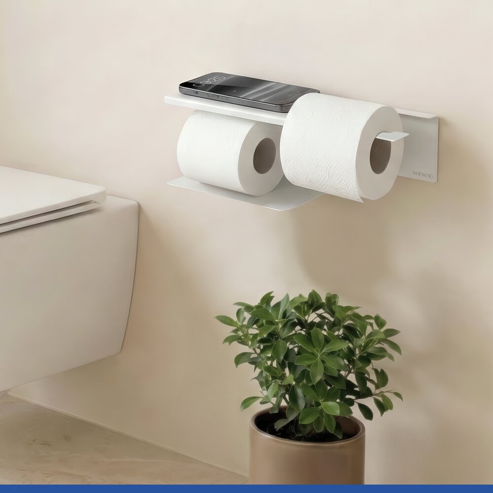 Turbo-Loc® Toilettenpapierhalter mit Ablage Mod. Lizan Weiß  Befestigen ohne Bohren