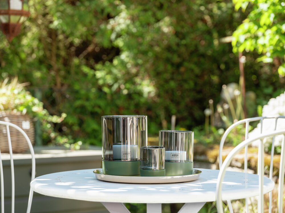 Bougeoir Mod. Canvel M, Vert  Verre pour bougie chauffe-plat, intérieur & extérieur