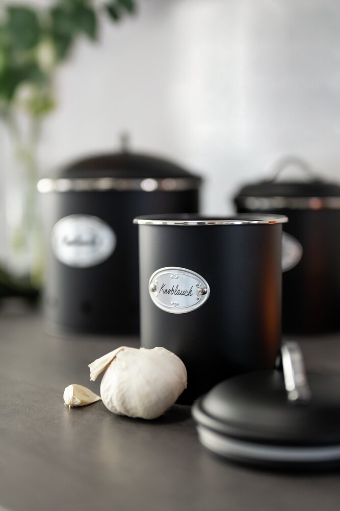 Bewaarblik Mod. Nero Set, 3-delig, zwart, gelakt metaal, 1L, 1.6L, 4L