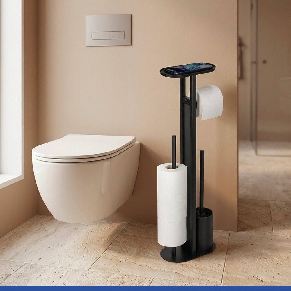Combiné WC Mod. Orea Noir  avec tablette et porte-rouleaux de rechange