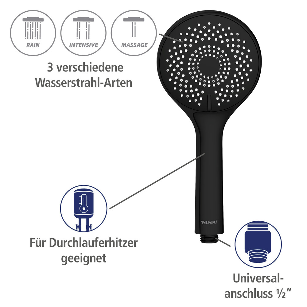 Duschsystem Watersaving Schwarz  Einfacher Anschluss an bestehende Armatur oder Wandanschlussbogen