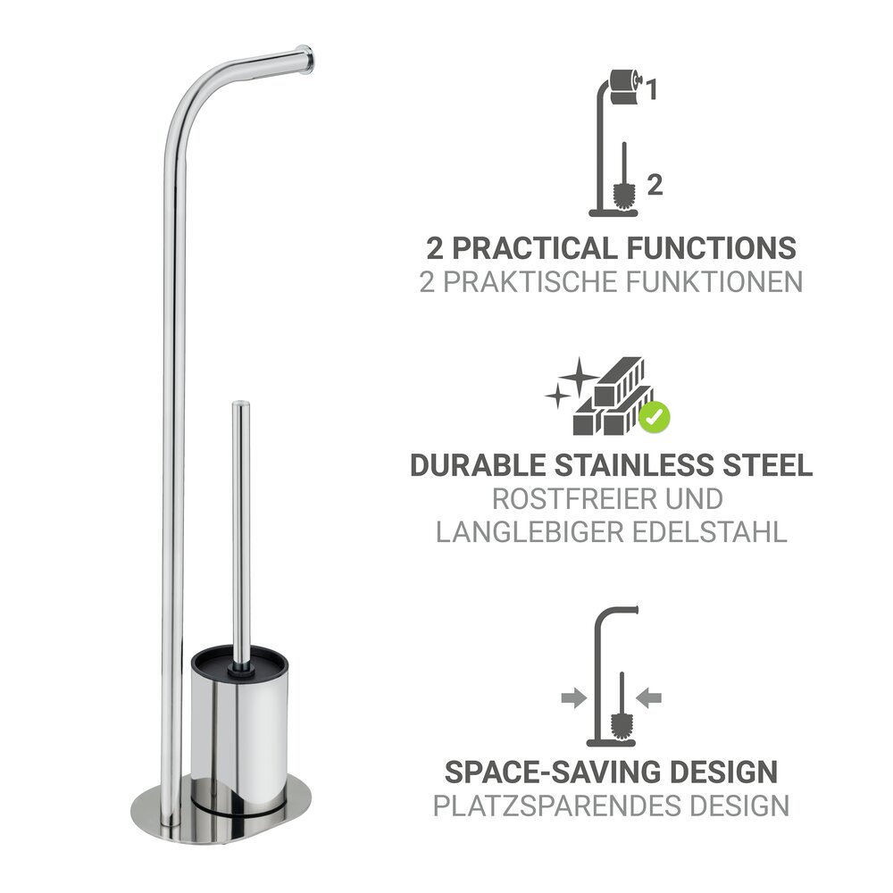 Garniture WC sur pied Mod. Levante, inox, brillant, noir, 23x63x17 cm  autoportante et facile à nettoyer