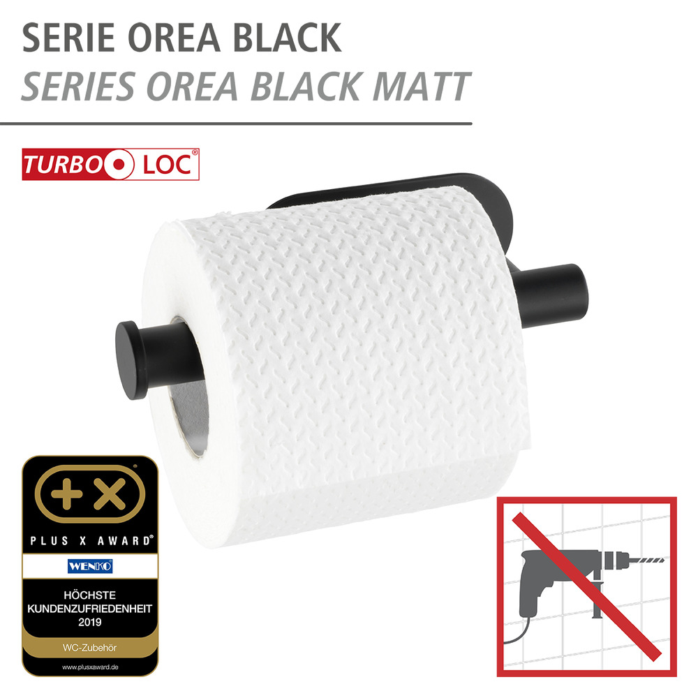 Turbo-Loc® Edelstahl Toilettenpapierhalter Mod. Orea Black Matt  Befestigen ohne bohren