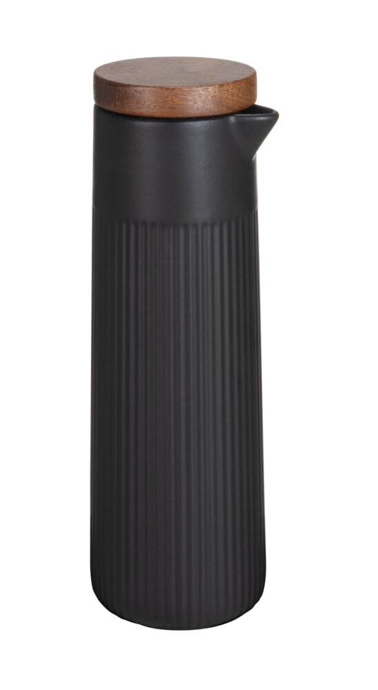 Öl- und Essigspender Mod. REFIA, schwarz, Keramik, 0,35 l, 6,5x20,5 cm  mit Akazienholz-Deckel