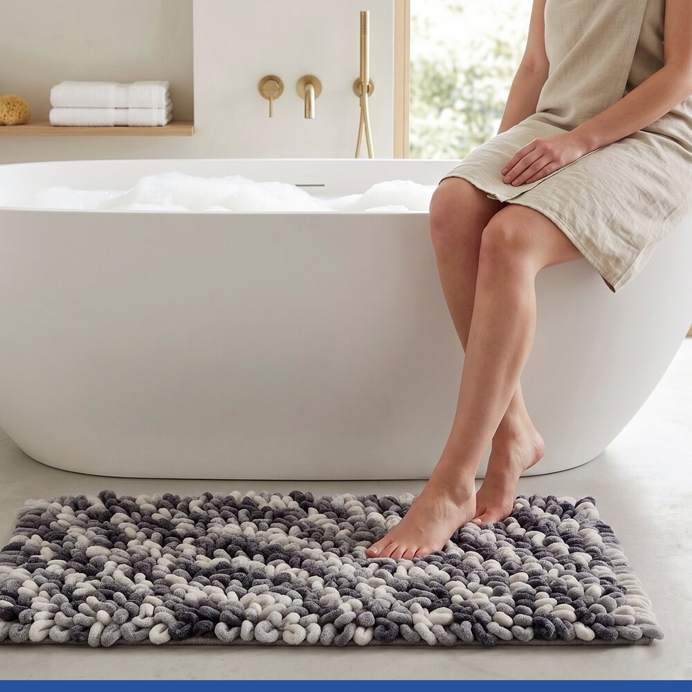 Tapis de bain Mod. Lerici gris-bleu, 60 x 90 cm  antidérapant et à séchage rapide