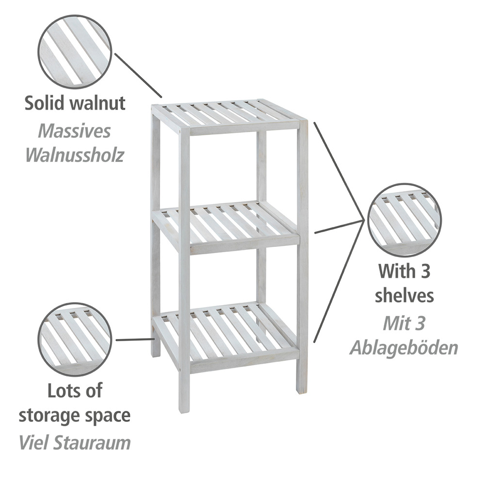 Regal Norway mit 3 Böden Natur Weiß  massives Walnussholz