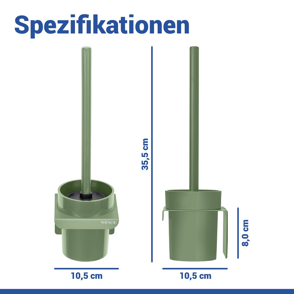Turbo-Loc® WC-Garnitur Mod. Lizan Grün  mit Silikon-Bürstenkopf, Befestigen ohne Bohren