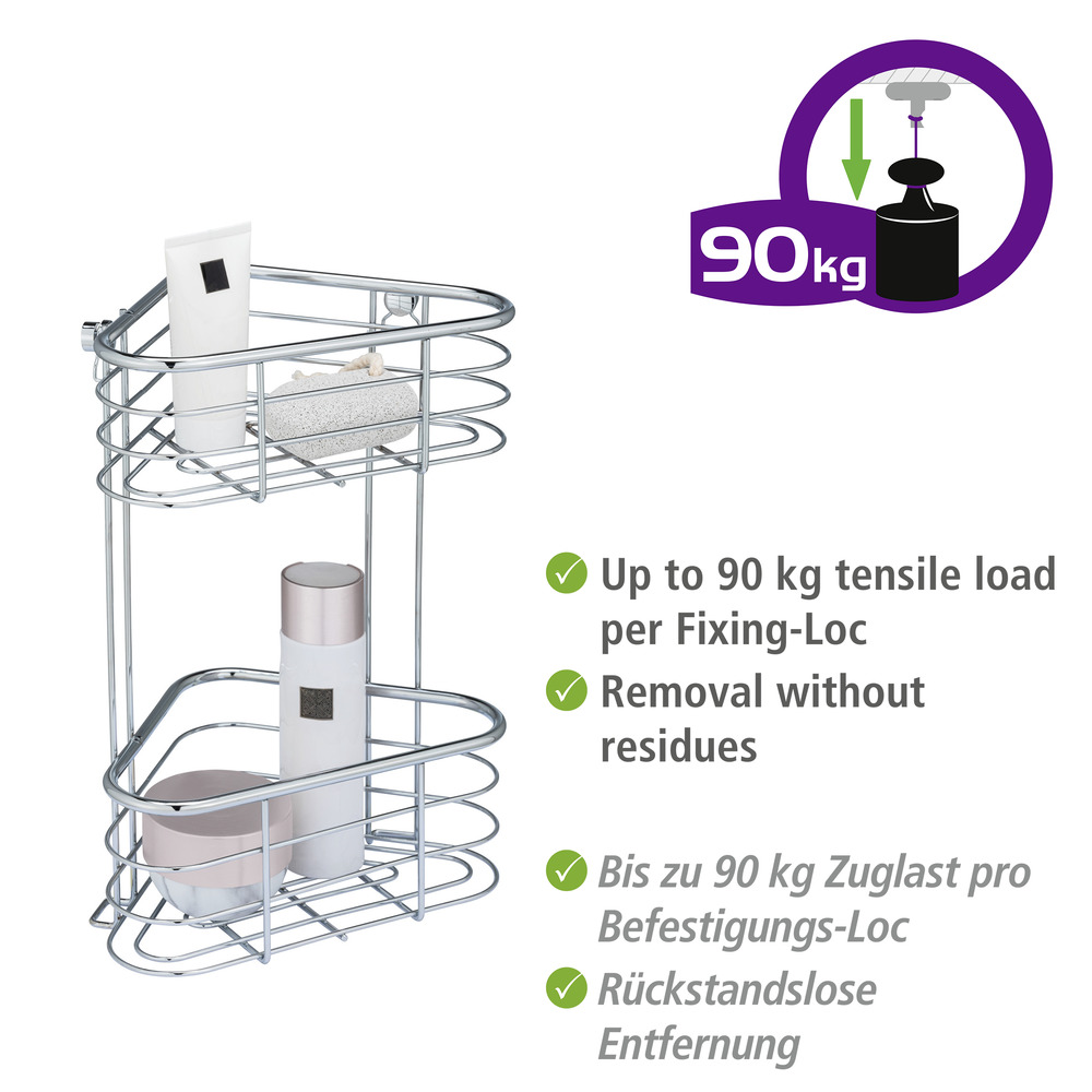 Edelstahl Eckregal Mod. Trestina 2 Etagen  Extra tiefe Körbe für Shampoo- und Duschgelflaschen