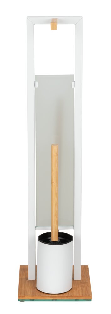 Garniture WC sur pied Mod. Rivalta, bambou/blanc, verre, 18x70x23 cm  avec porte-rouleau de rechange