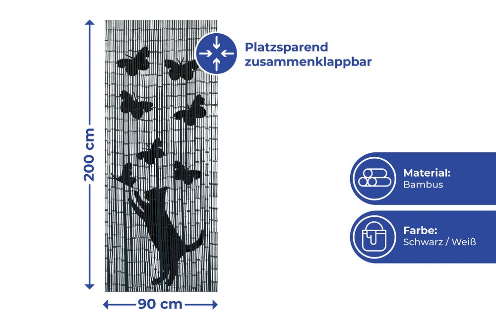 Rideau de bambou Chat et Papillon  90 x 200 cm