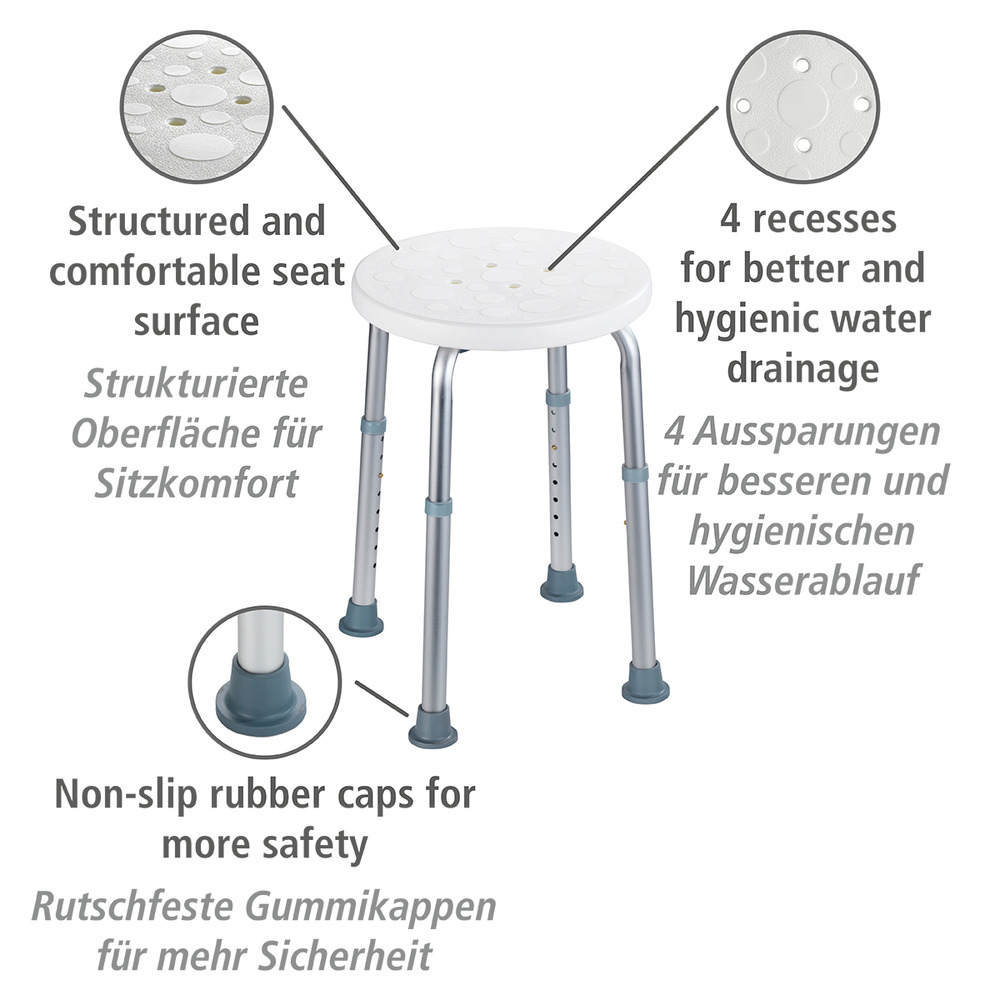 Duschhocker Mod. Secura höhenverstellbar  Wannenhocker, 120 kg Tragkraft