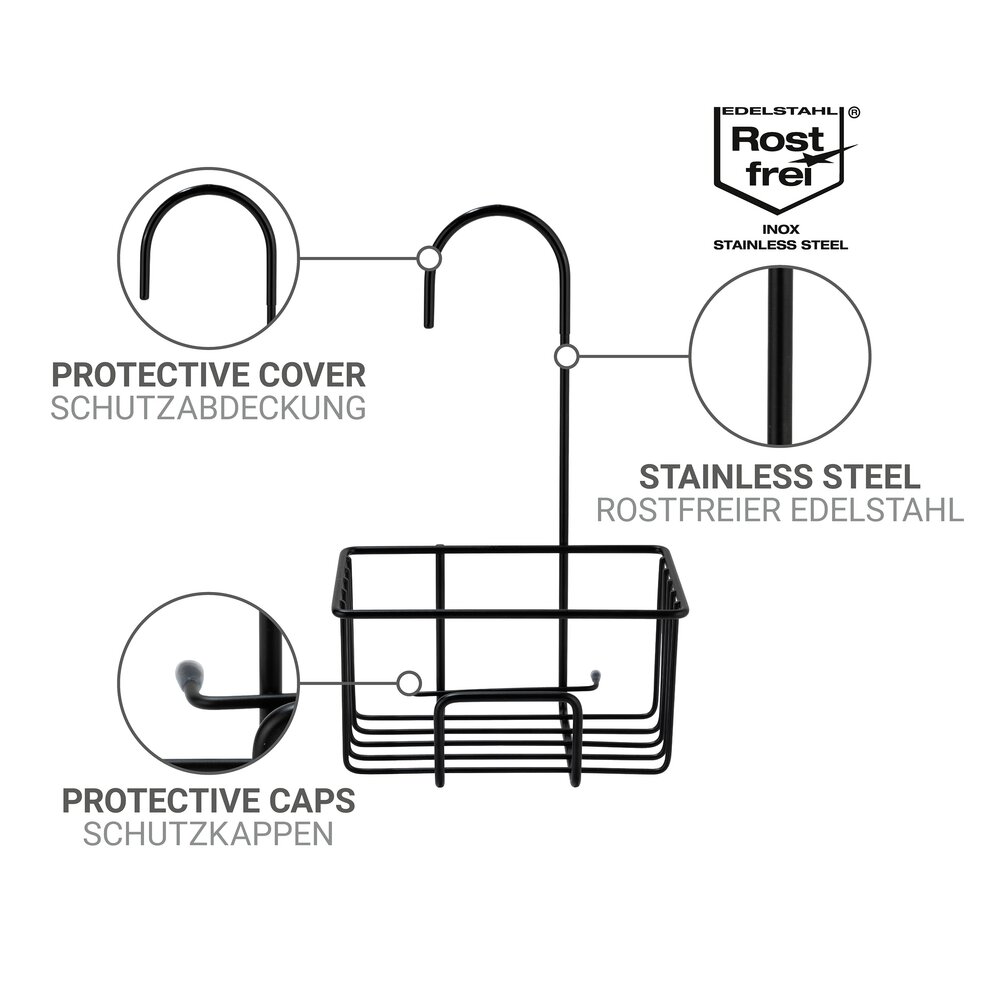 Caddie de douche Mod. Milito, noir, acier inoxydable, PET, 18x28,5x13 cm  en acier inoxydable résistant