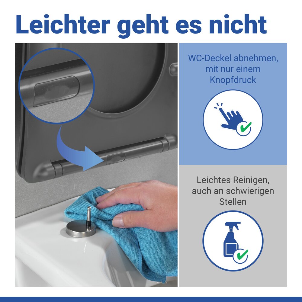 Abattant de WC Mod. Galati anthracite mat  couvercle de WC en forme de D avec frein de chute