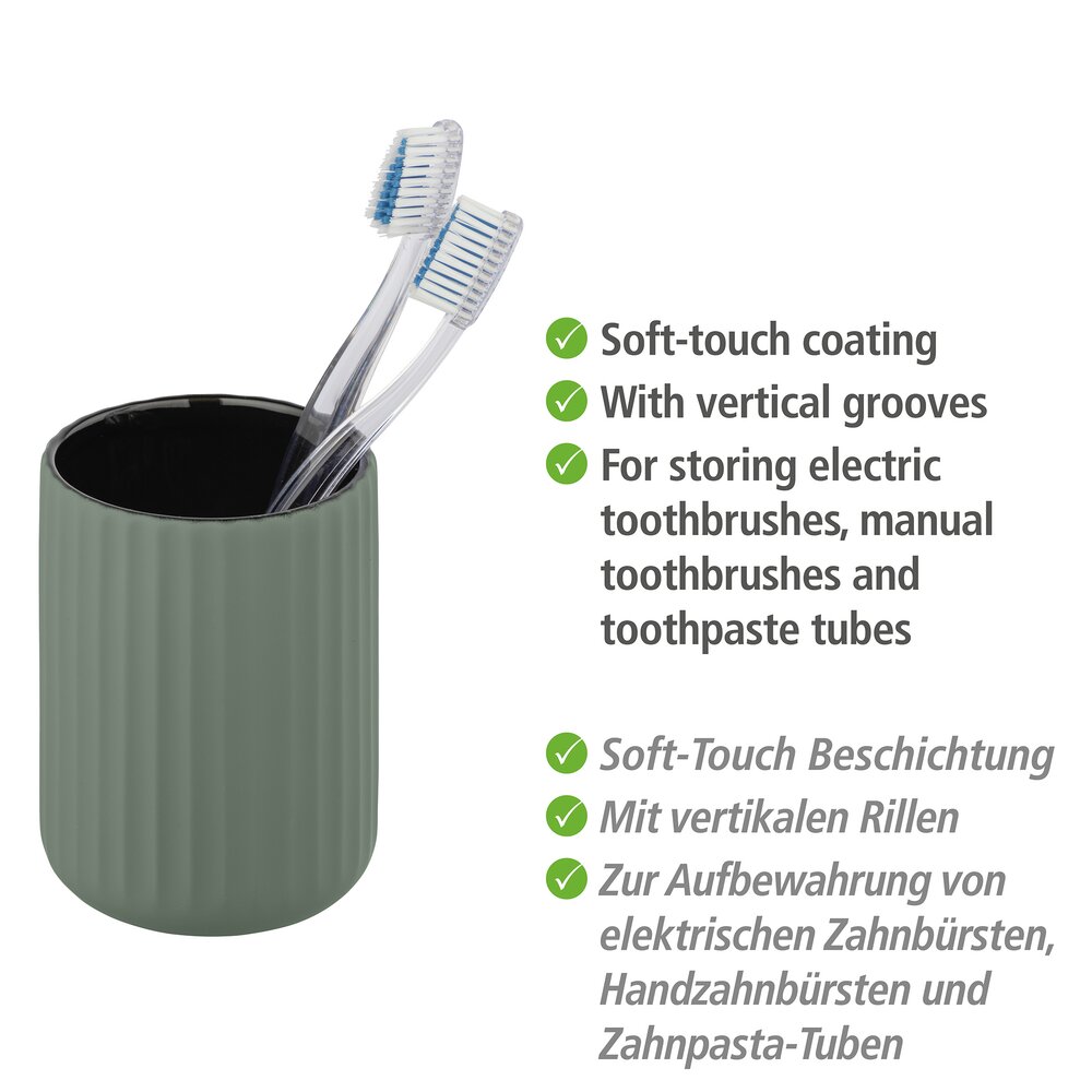 Zahnputzbecher Mod. Belluno Grün Keramik  mit Soft-Touch Oberfläche